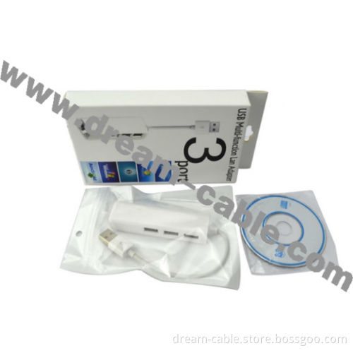 USB to RJ45 Ethernet LAN Adapter Network Including 3 Port USB Hub